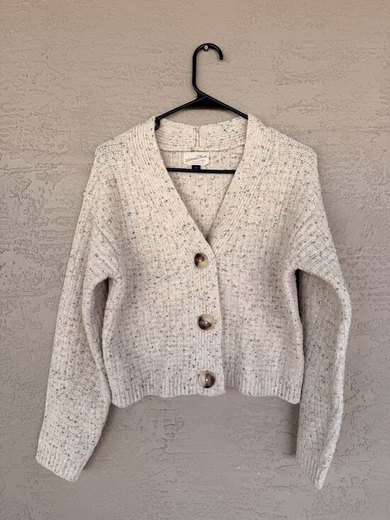 Universal Thread Sweaters - Universal Thread Speckled V-Neck Button-Up Cardigan, Cream Multi-Color, Size XS
